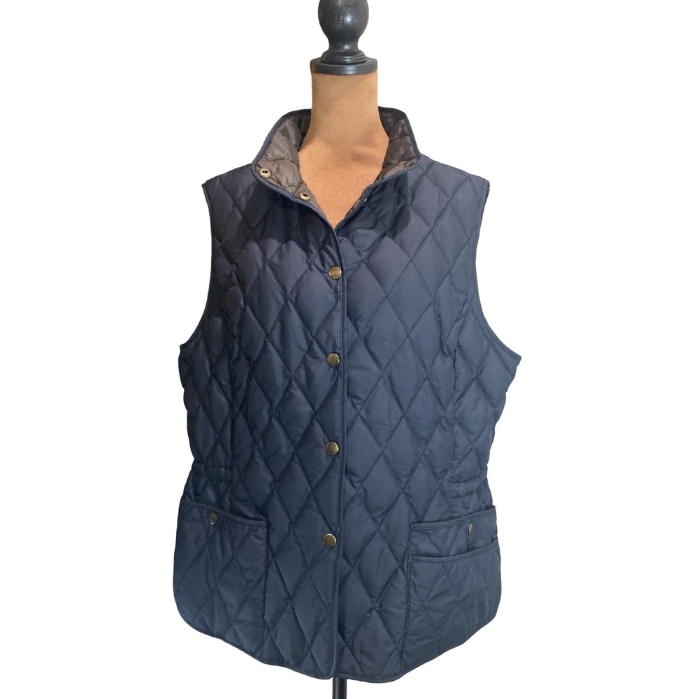 Eddie Bauer Womens Black Quilted Goose Down Vest EB550 Fill Power XL